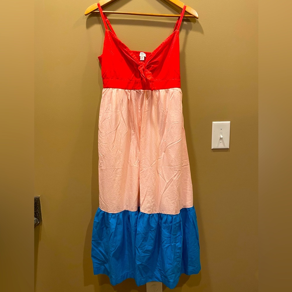 J. Crew Colorblock tie-front cutout midi dress